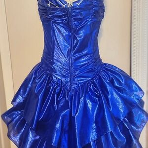 1980's Prom Dress Blue Metallic